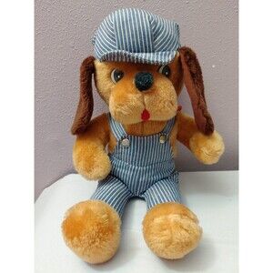 Vintage Knickerbocker Dog Plush Animals of Distinction Train Conductor 15"